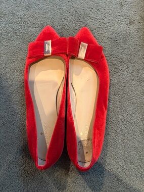 kate spade Red Velvet Pointed Toe Bow Flats